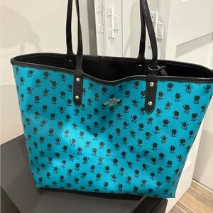 Coach Turquoise and Black Floral Tote